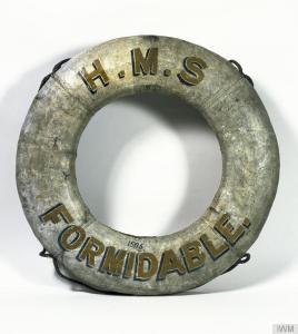 Lifebelt from HMS Formidable, sunk on the 1st January 1915 in the English Channel by torpedoes from German U-boat U24. © IWM (MAR 66)