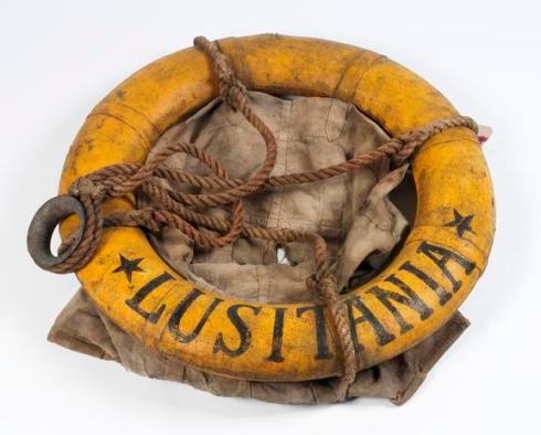 Lifebelt from the RMS Lusitania, torpedoed without warning and sunk by the German Submarine U20 on 7th May 1915, with the loss of 1198 lives.