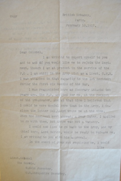 Lord B Letter for Reappointment to SY 1917